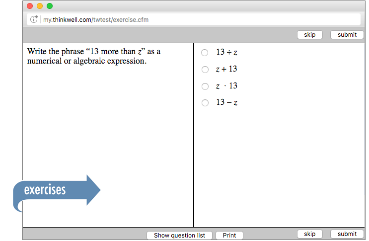 Sample of Thinkwell's Grade 6 Math exercises