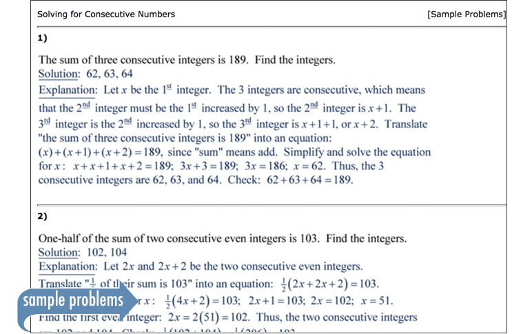 Sample of Thinkwell's Intermediate Algebra sample problems