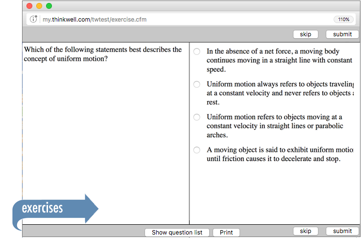 Sample of Thinkwell's Physics 1 exercises