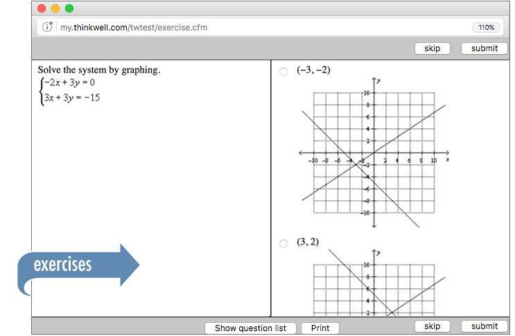 Sample of Thinkwell's Algebra 1 Math exercises