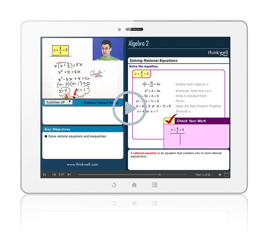 Sample of Thinkwell's Algebra 2 Math videos