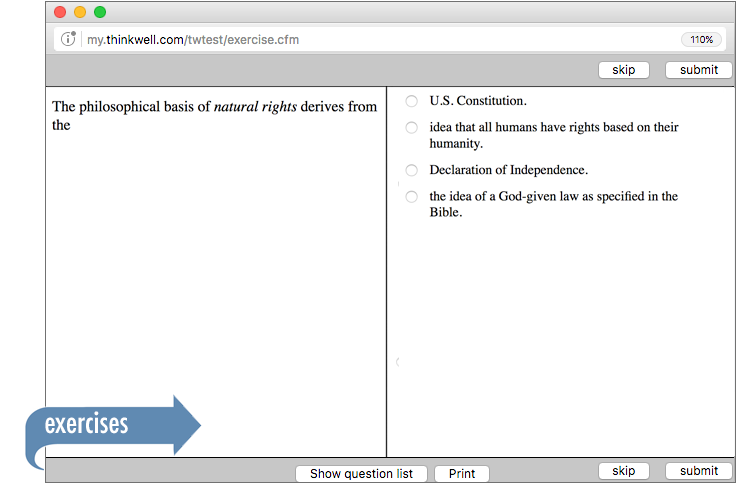 Sample of Thinkwell's AP American Government exercises