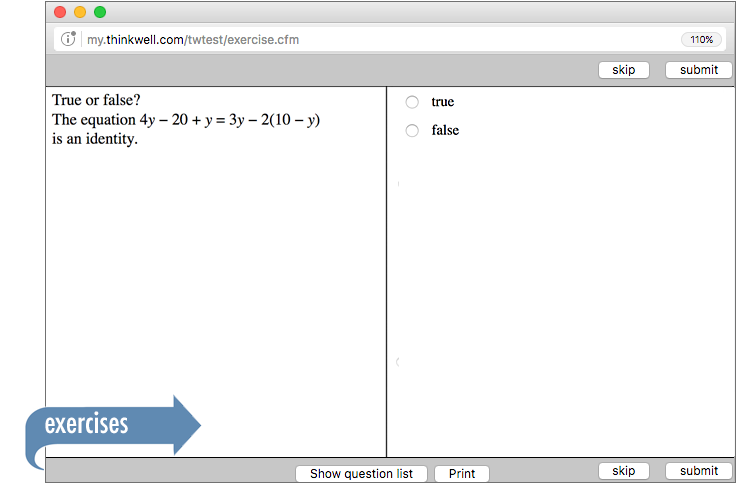 Sample of Thinkwell's Beginning Algebra exercises