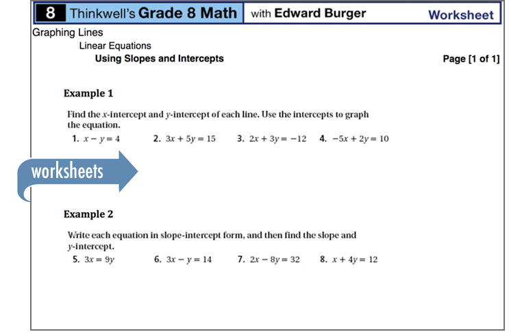 Sample of Thinkwell's Grade 8 Math worksheets