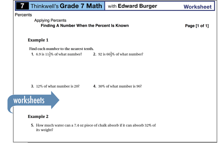 Sample of Thinkwell's Grade 7 Math worksheets