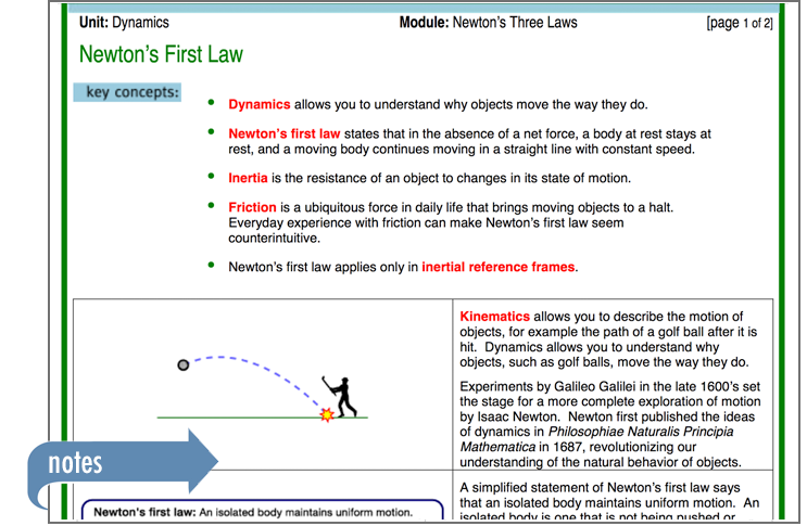 Sample of Thinkwell's Physics 1 book