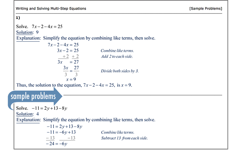 Example of Thinkwell's Pre-algebra sample problems