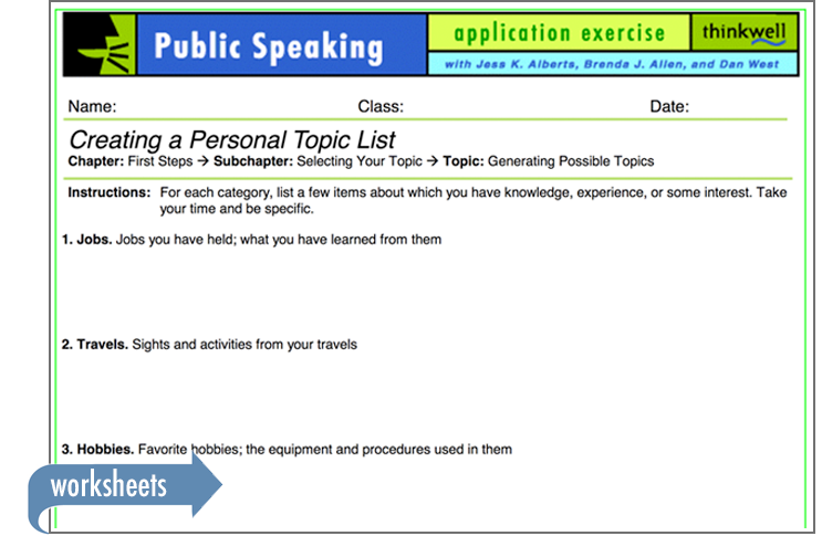 Sample of Thinkwell's Public Speaking worksheets