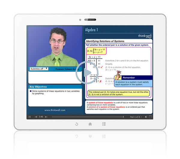Sample of Thinkwell's Algebra 1 Math videos